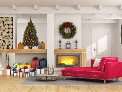 Living room with christmas decorations